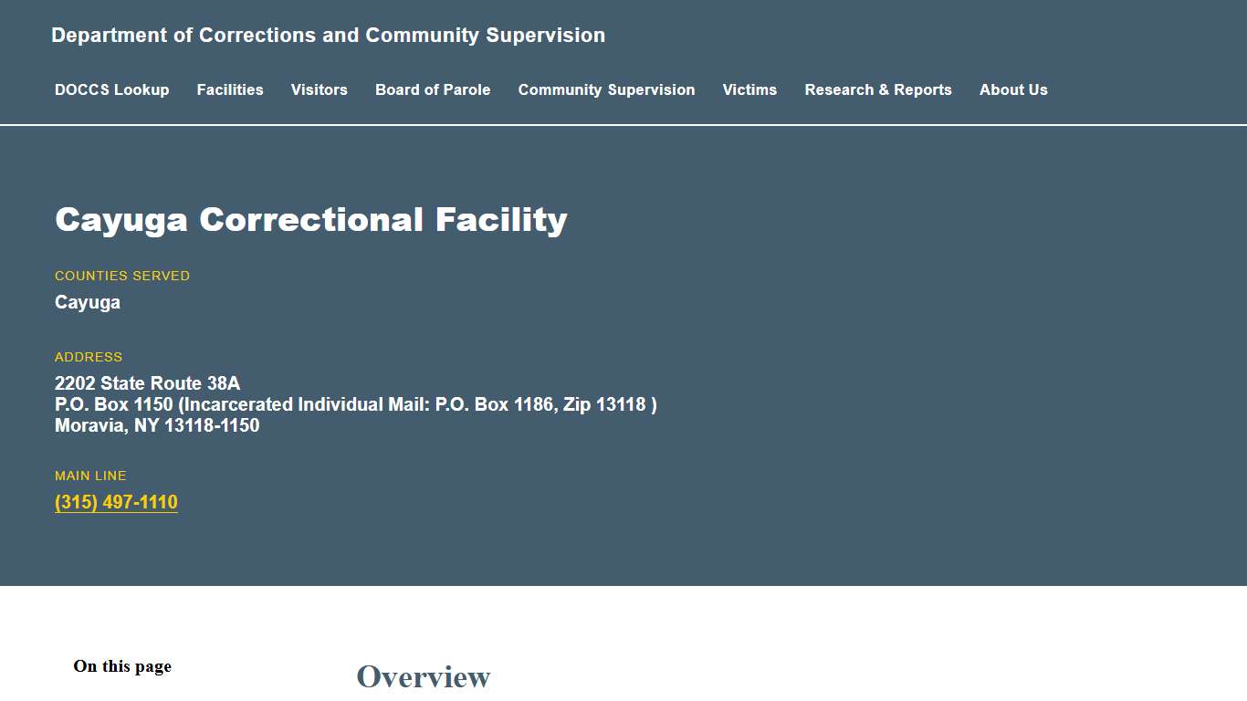 Cayuga Correctional Facility | Department of Corrections and Community Supervision